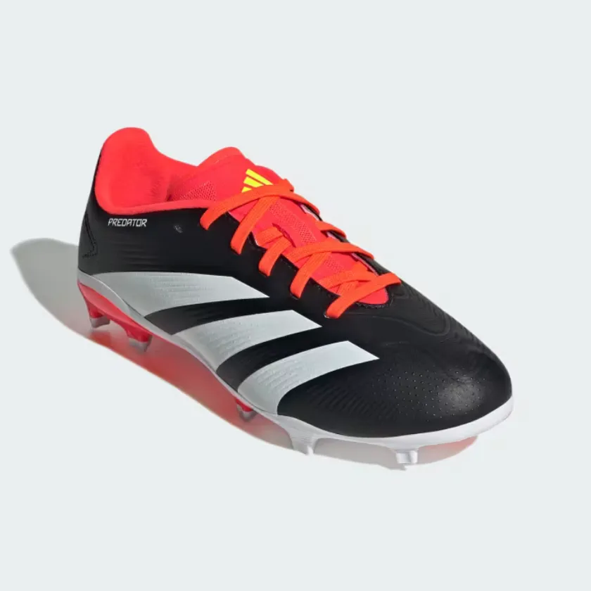 Toe Guard Adidas Predator 24 League Firm Ground Soccer Kids Unisex Shoes (4-7Year) -Core Black/Cloud White/Solar Red