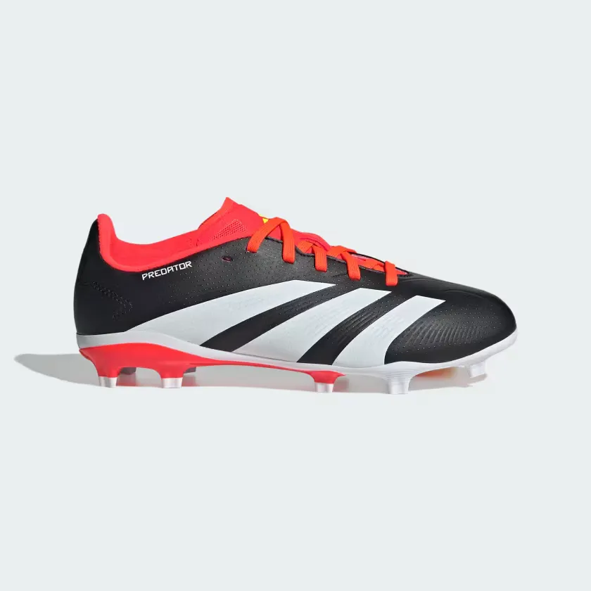Adidas Predator 24 League Firm Ground Soccer Kids Unisex Shoes (4-7Year) -Core Black/Cloud White/Solar Red Dust Free
