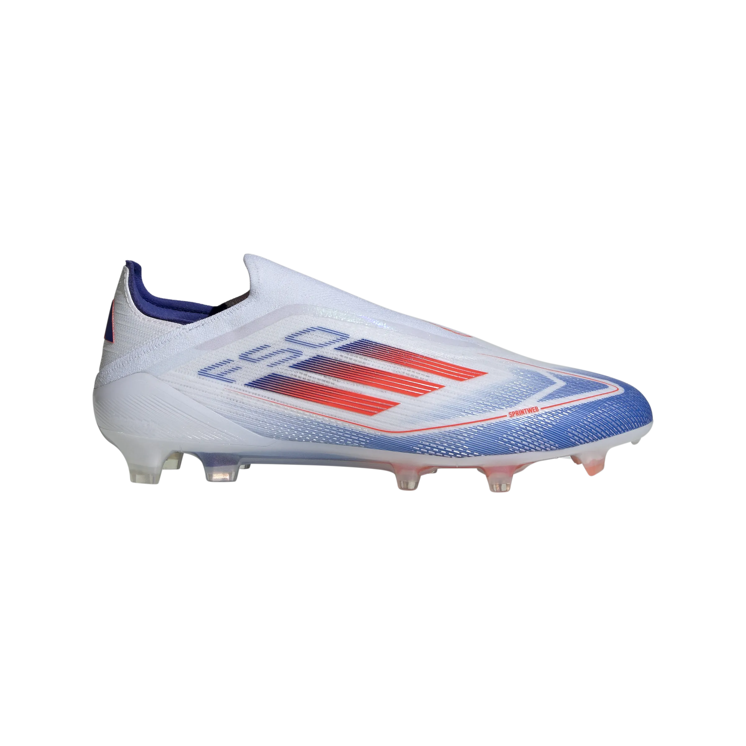 Speed Chase Quick Contact adidas F50 ELITE LACELESS Firm Ground Soccer Cleats | Cloud White-Solar Red-Lucid Blue | Men's