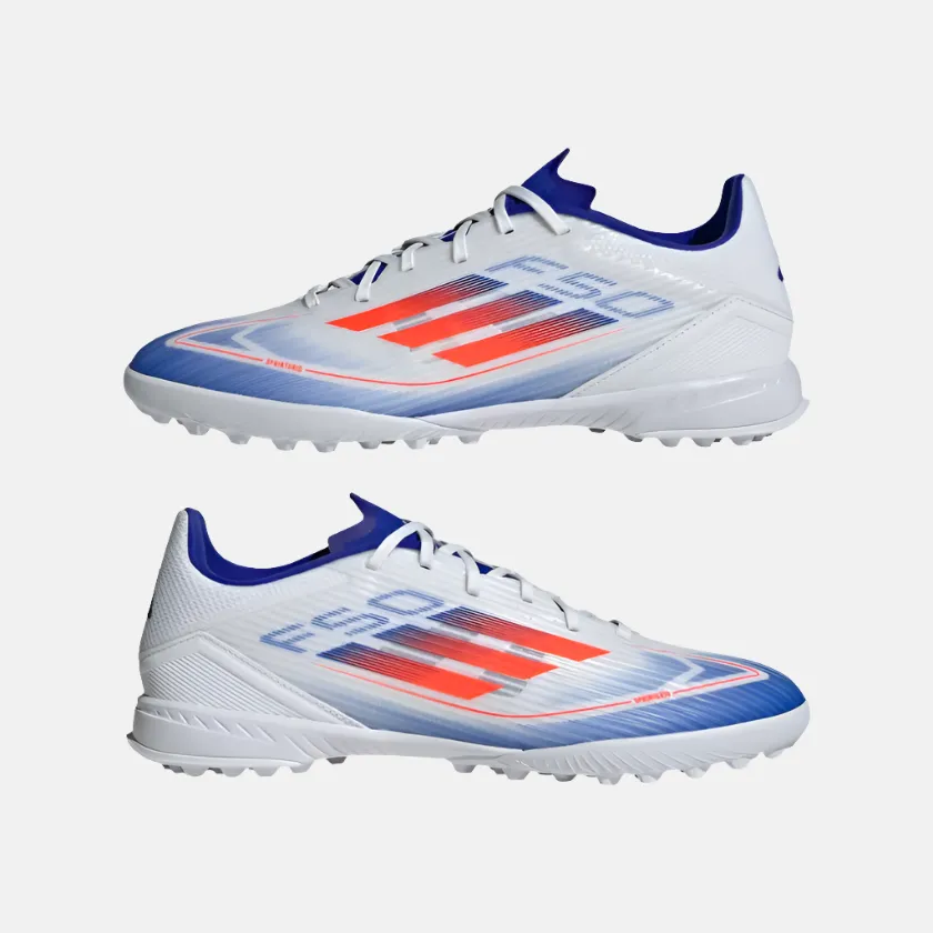 Adidas F50 League Unisex Football Turf Shoes -Cloud White/Solar Red/Lucid Blue Ergonomic Design Comfortable Insole