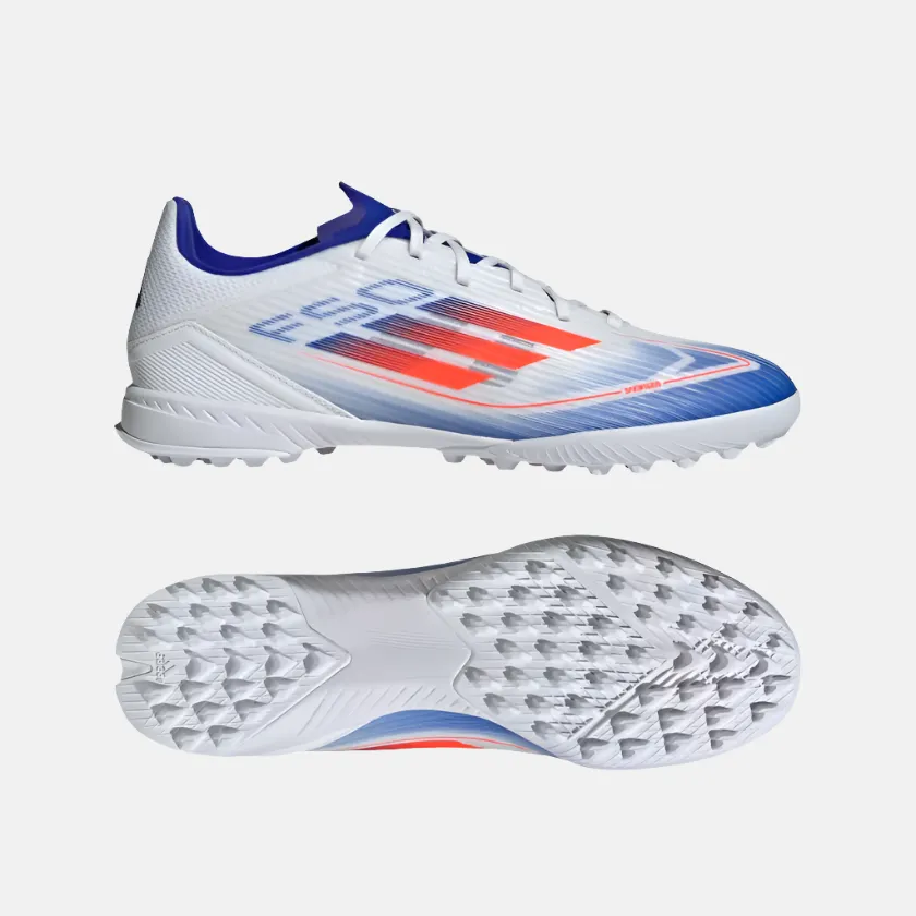 Adidas F50 League Unisex Football Turf Shoes -Cloud White/Solar Red/Lucid Blue Club Edge Sun Guard