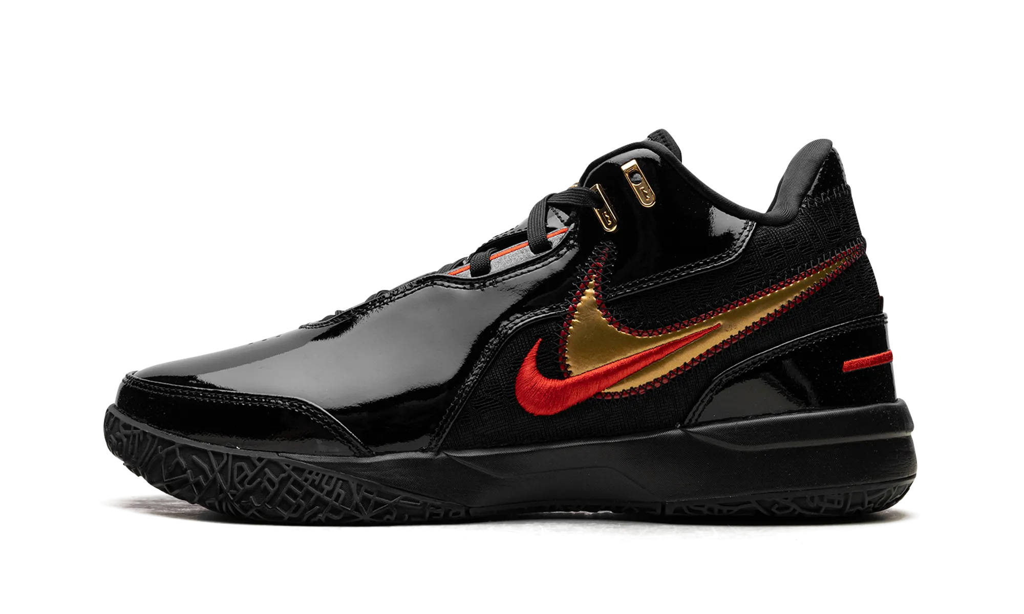 Kinetic Transfer System Rocker sole geometry Zoom LeBron NXXT Gen AMPD "Black University Red Gold"