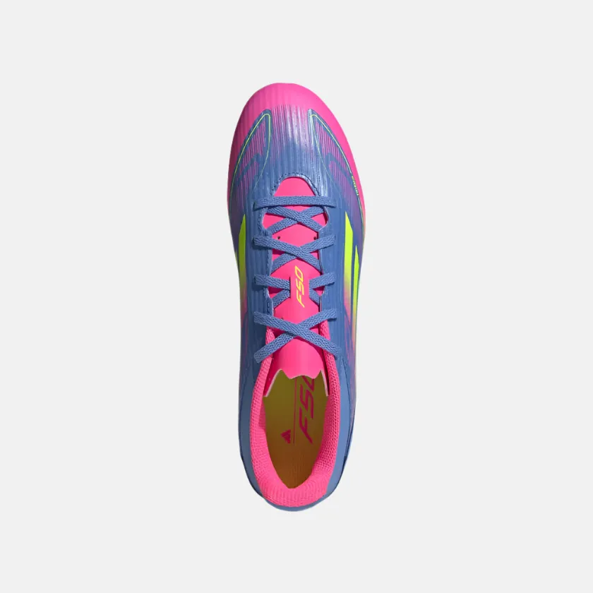 Shock Absorbing Adias F50 Club Firm/Multi-Ground Men's Football Shoes -Blue Fusion/Lucid Lemon/Lucid Pink