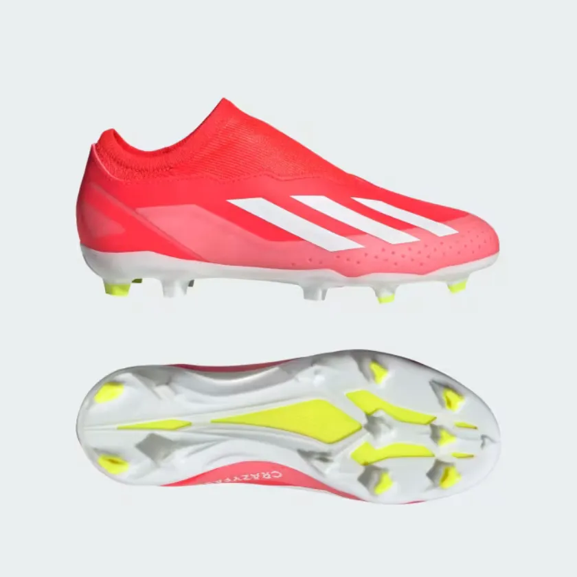 Corner Style Adidas X crazyfast League Laceless Firm Ground Fooball Kids Unisex Shoes (4-7Year) -Solar Red/Cloud White/Team Solar Yellow 2