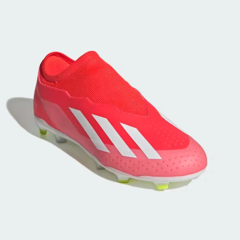 Comfortable fit Adidas X crazyfast League Laceless Firm Ground Fooball Kids Unisex Shoes (4-7Year) -Solar Red/Cloud White/Team Solar Yellow 2
