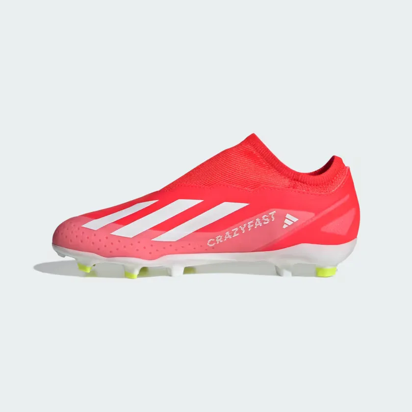 Adidas X crazyfast League Laceless Firm Ground Fooball Kids Unisex Shoes (4-7Year) -Solar Red/Cloud White/Team Solar Yellow 2 Mono Style