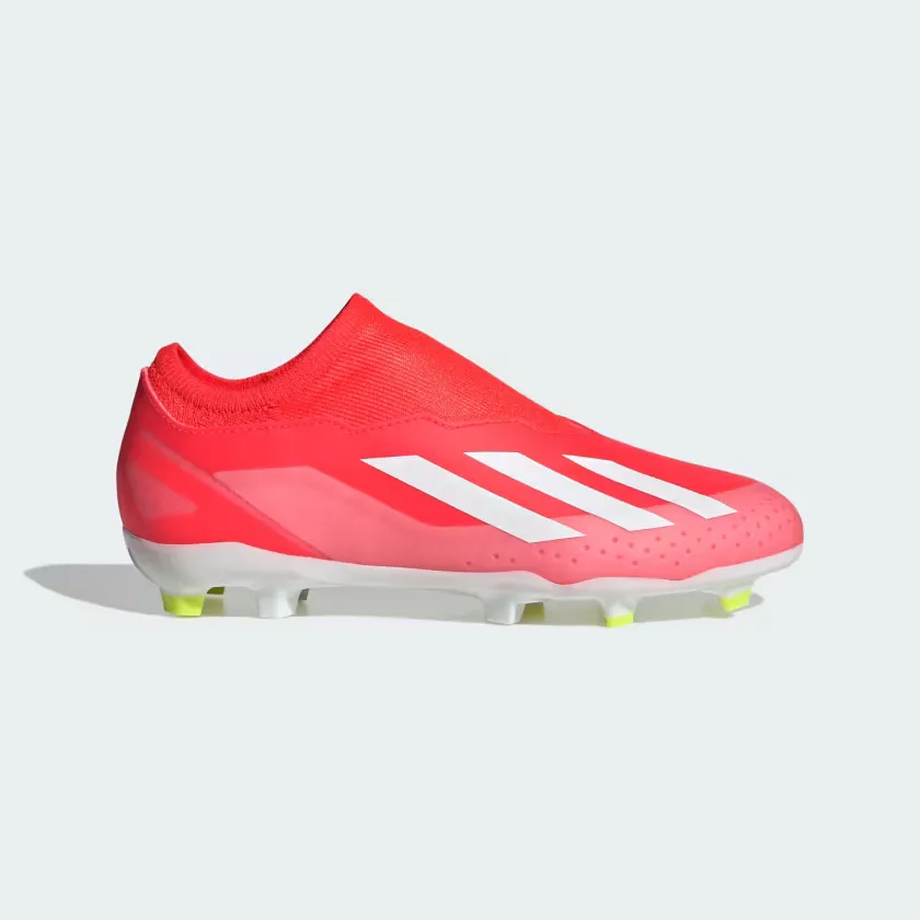 Adidas X crazyfast League Laceless Firm Ground Fooball Kids Unisex Shoes (4-7Year) -Solar Red/Cloud White/Team Solar Yellow 2 Play Mode Grip Hold