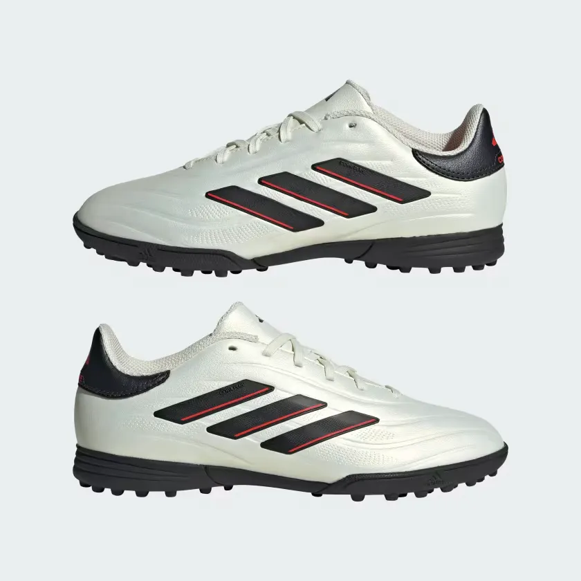 Adidas Copa Pure II League Turf Fooball Kids Unisex Shoes (4-16Year) -Ivory/Core Black/Solar Red Light Core