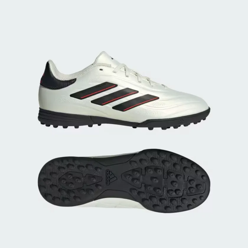 Adidas Copa Pure II League Turf Fooball Kids Unisex Shoes (4-16Year) -Ivory/Core Black/Solar Red Anti Slip