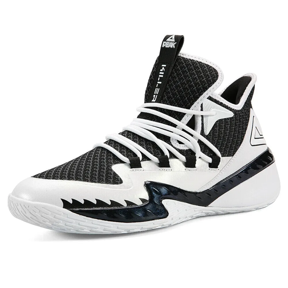 Non Slip Sole Classic Look PEAK  Professional Basketball Shoes Mid Sneakers White Black DA920231