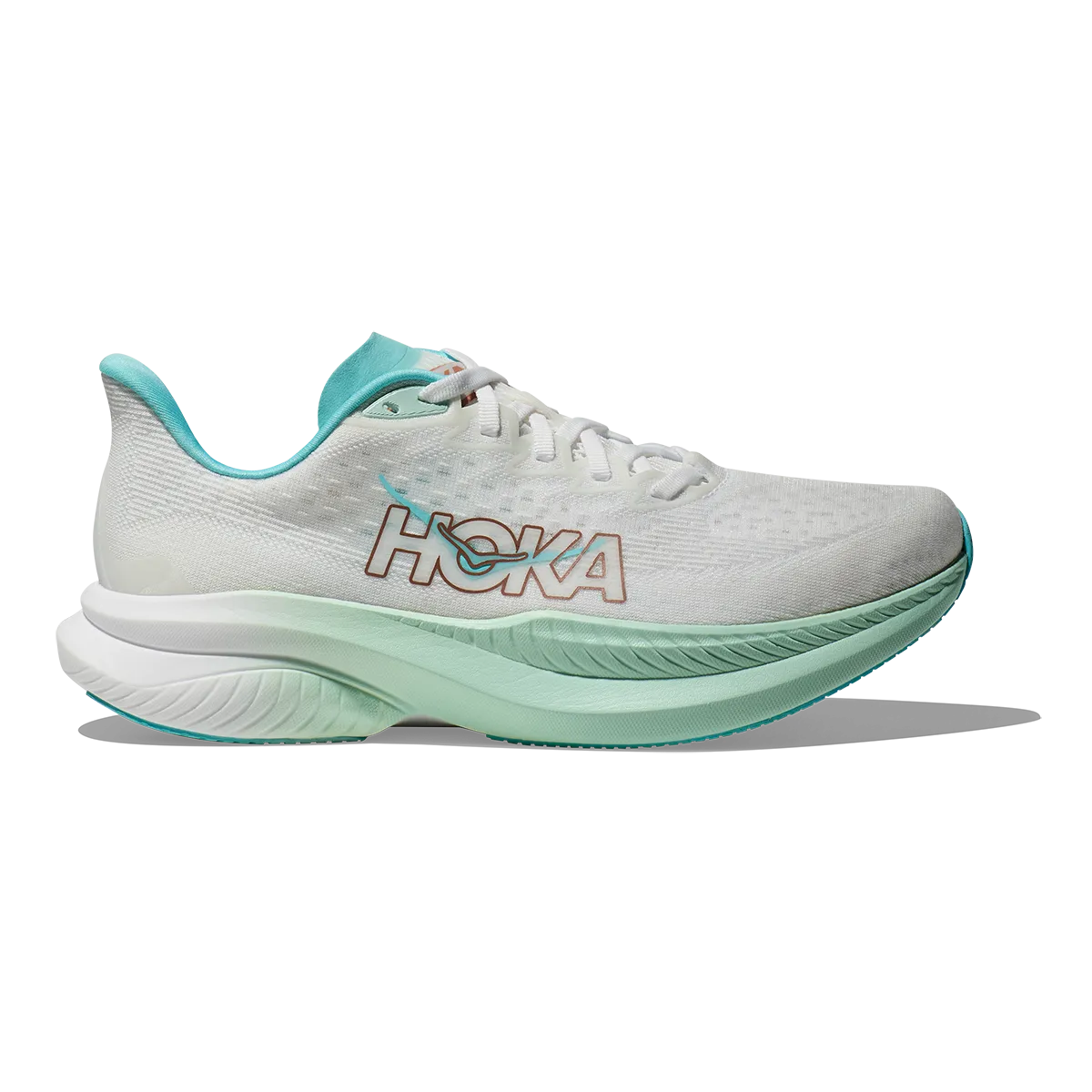 Hoka Mach 6 - Frost - Rose Gold Flexible Fabric Support frame