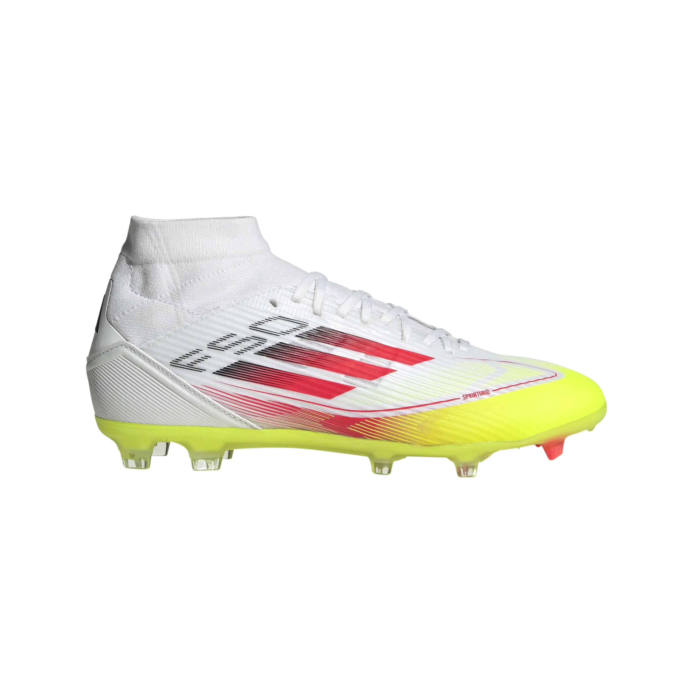 adidas F50 LEAGUE MID Firm/Multi-Ground Soccer Cleats | Cloud White-Lucid Red-Solar Yellow | Women's Unisex Kick Training