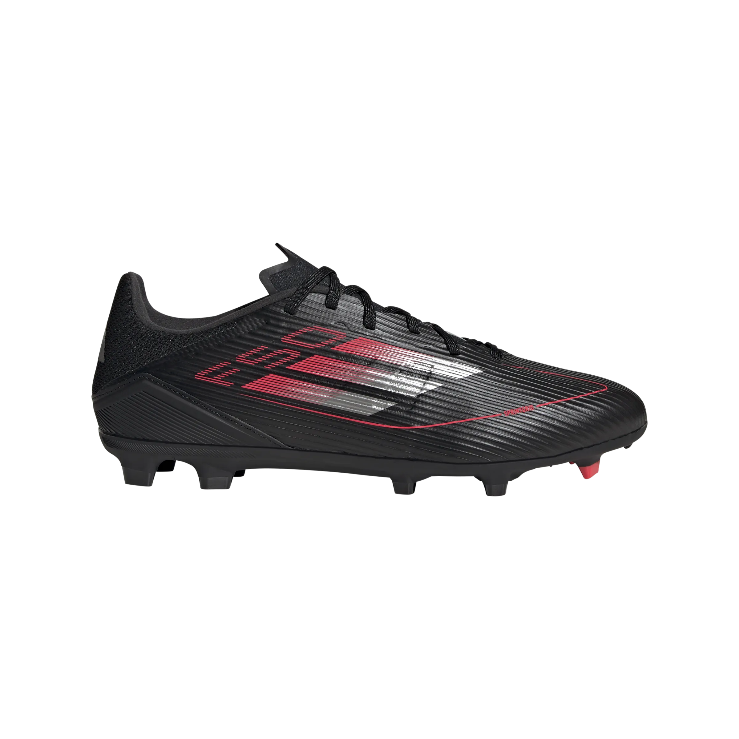 adidas F50 LEAGUE Firm/Multi-Ground Soccer Cleats | Core Black-Iron Metallic-Lucid Red | Men's Game Ready Design Tight Closure