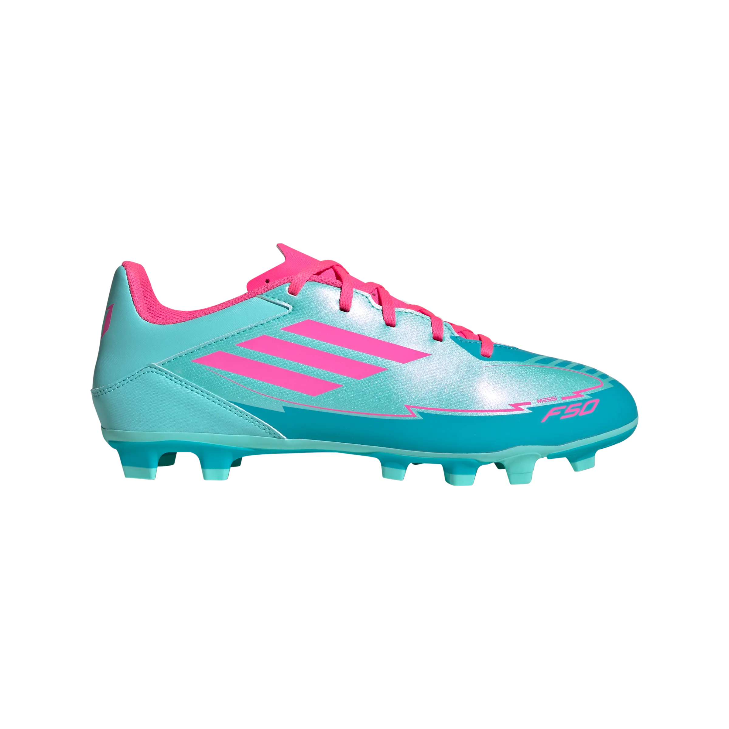 Soccer Match adidas F50 CLUB MESSI Firm/Multi-Ground Soccer Cleats | Flash Aqua-Lucid Pink-Lucid Cyan | Men's