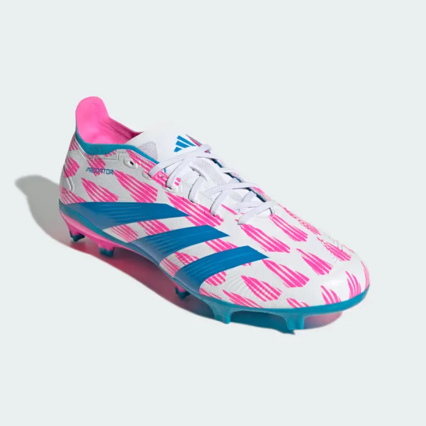 Adidas Predator League Firm Ground Men's Football Shoes -Cloud White/Solar Blue/Solar Pink Bright Gold Rain Safe