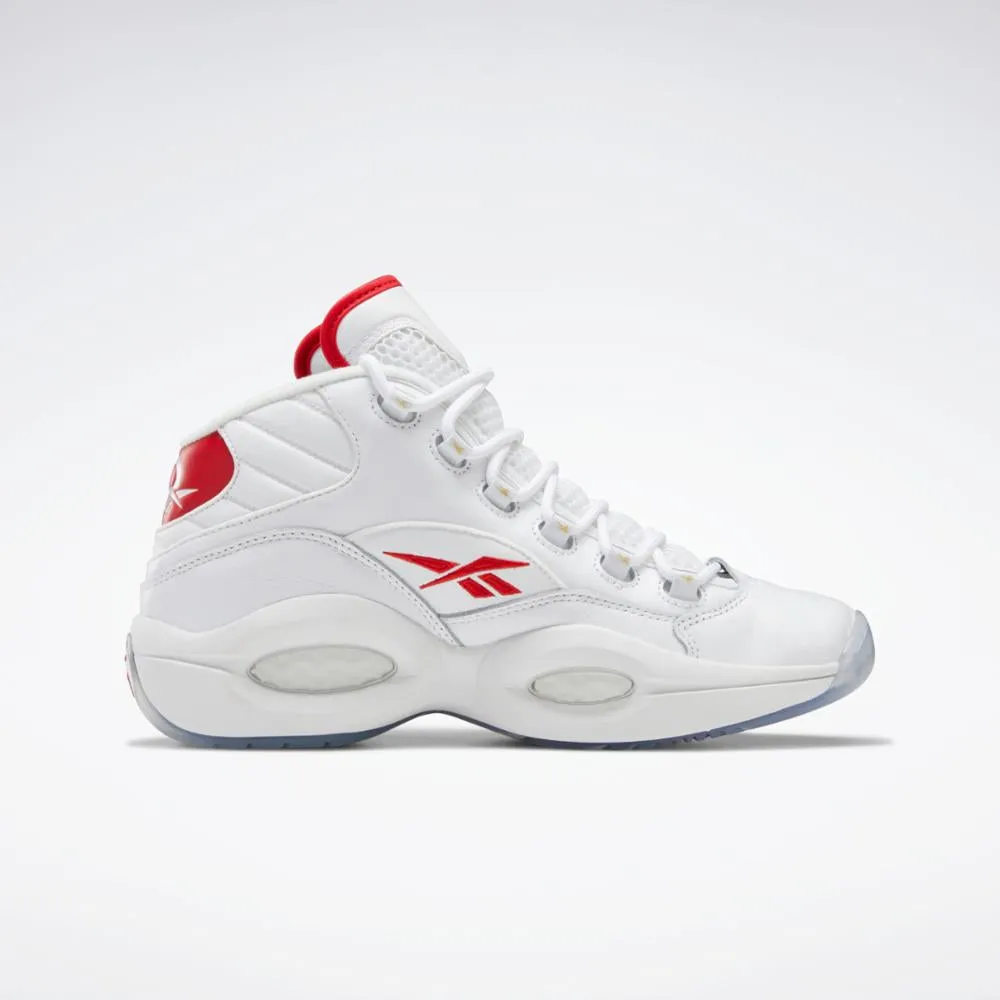 Chic Fit Fashionable Reebok Footwear Men QUESTION MID FTWR WHT/FTWR WHT/VECTOR RED