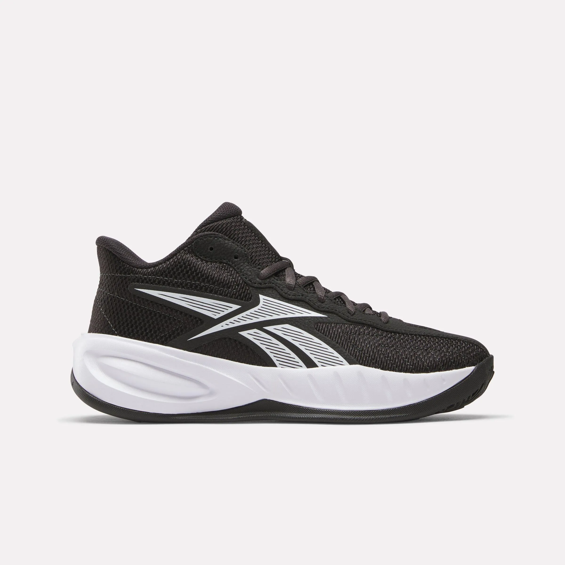 Reebok Footwear Kids Press Basketball Shoes - Grade School CORE BLACK/WHITE/WASHED BLACK Performance Ankle wrap