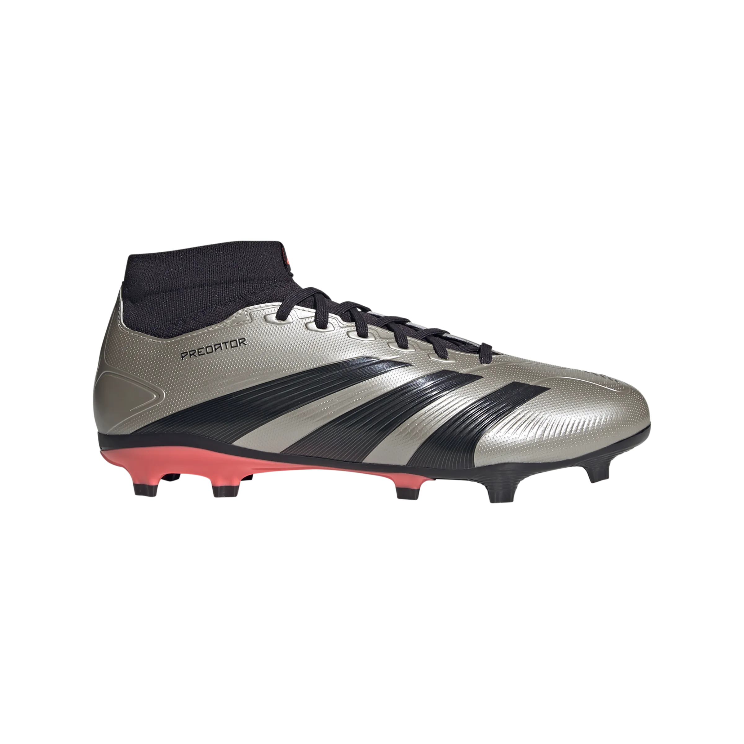 Midfield Control Start Speed adidas Predator League Sock Firm Ground Soccer Shoes | Platinum Metallic-Aurora Black-Turbo | Men's
