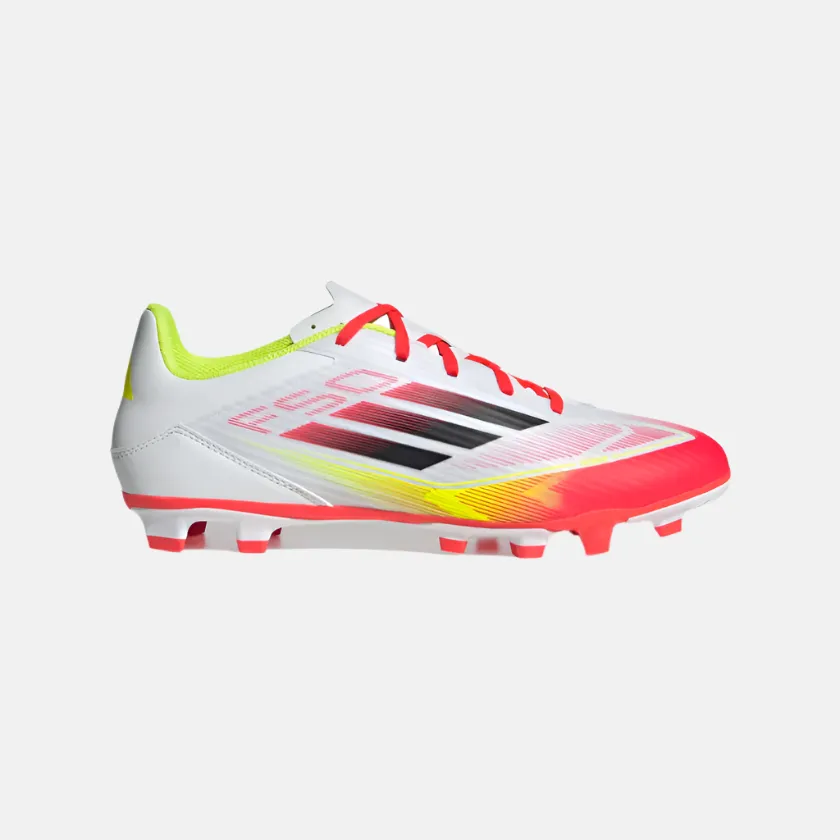 Tropic Mode Retro Mood Adidas F50 Club Firm/Multi-Ground Football Shoes -Cloud White/Core Black/Solar Yellow