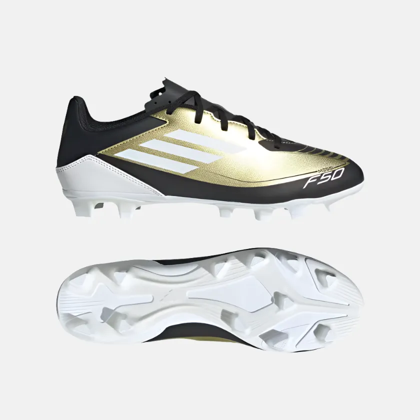 Adidas F50 Club Messi Flexible Unisex Football Ground Shoes -Gold Metallic/Cloud White/Core Black Strong Step