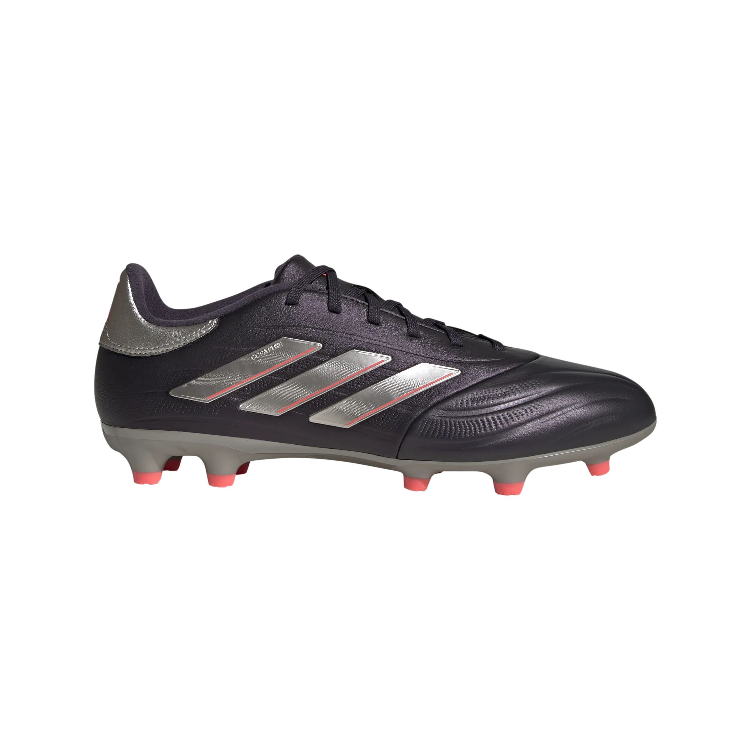 adidas Copa Pure 2 League Firm Ground Soccer Cleats | Aurora Black-Platinum Metallic-Turbo | Men's Game Traction