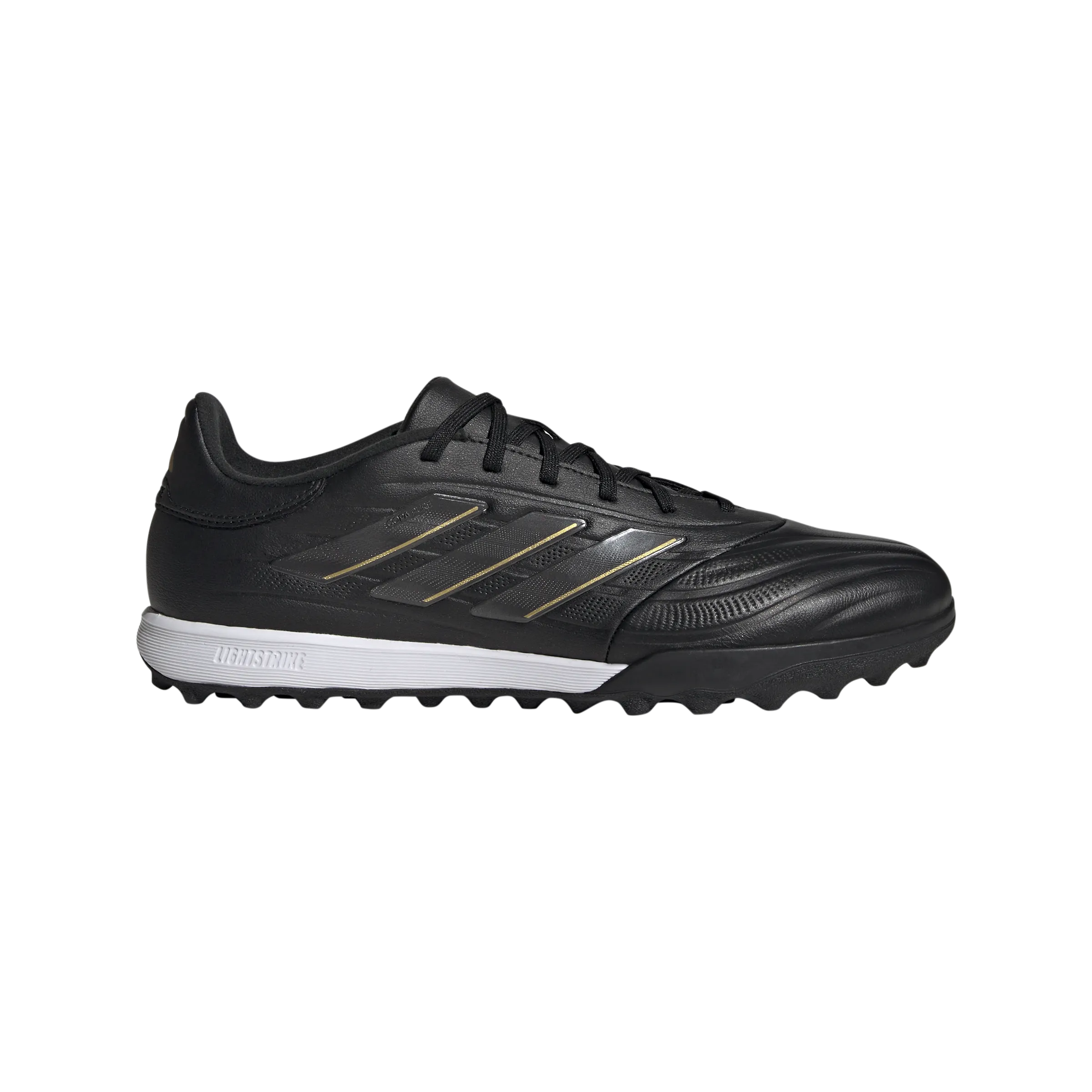adidas Copa Pure 2 League Artificial Turf Soccer Shoes | Core Black-Carbon-Gold Metallic | Men's Toe Fit