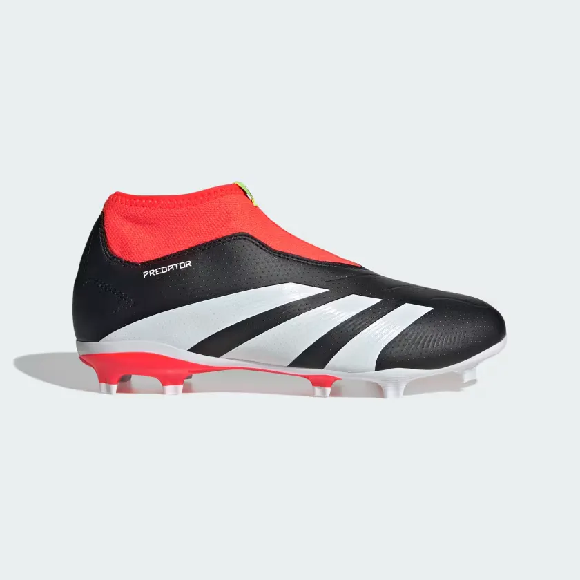 Comfort Ankle Heel Safe Adidas Predator 24 League LAceless Firm Ground Fooball Kids Unisex Shoes (4-7Year) -Core Black/Cloud White/Solar Red