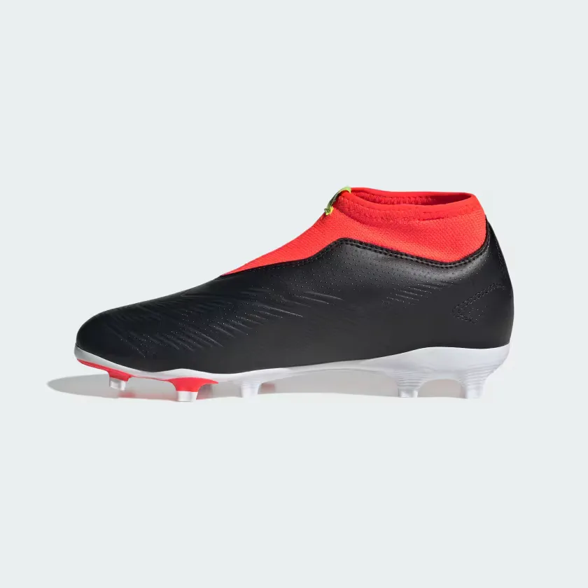 Adidas Predator 24 League LAceless Firm Ground Fooball Kids Unisex Shoes (4-7Year) -Core Black/Cloud White/Solar Red Swift Path Icon Edge