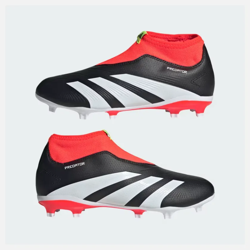 Adidas Predator 24 League LAceless Firm Ground Fooball Kids Unisex Shoes (4-7Year) -Core Black/Cloud White/Solar Red Stage Pop Love Glow