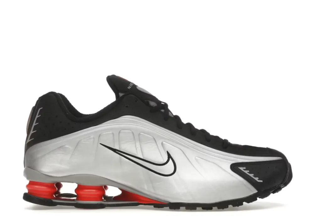 adjustable closure shoes flared running wear Nike Shox R4 Black Metallic Silver