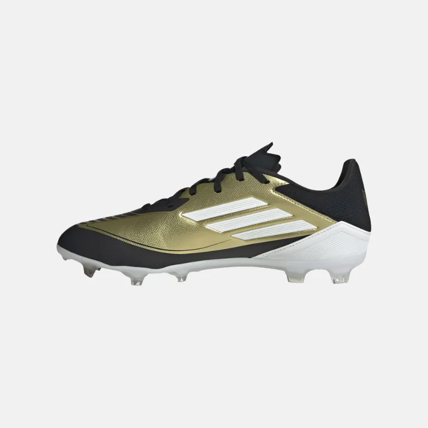 Adidas F50 League Messi Firm Unisex Football Ground Shoes -Gold Metallic/Cloud White/Core Black Road grip
