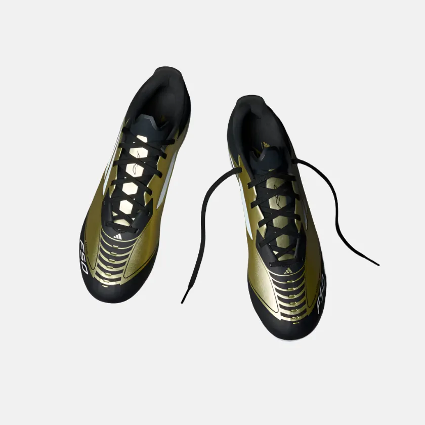 Adidas F50 League Messi Firm Unisex Football Ground Shoes -Gold Metallic/Cloud White/Core Black Fast pace Work Base