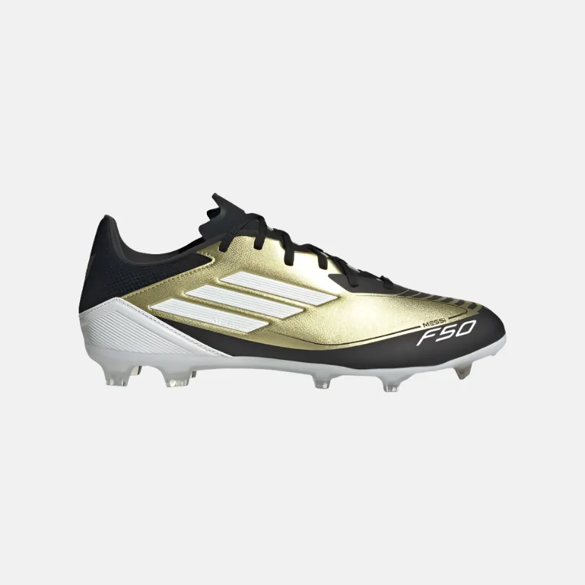 Adidas F50 League Messi Firm Unisex Football Ground Shoes -Gold Metallic/Cloud White/Core Black Stable Step Smart Look