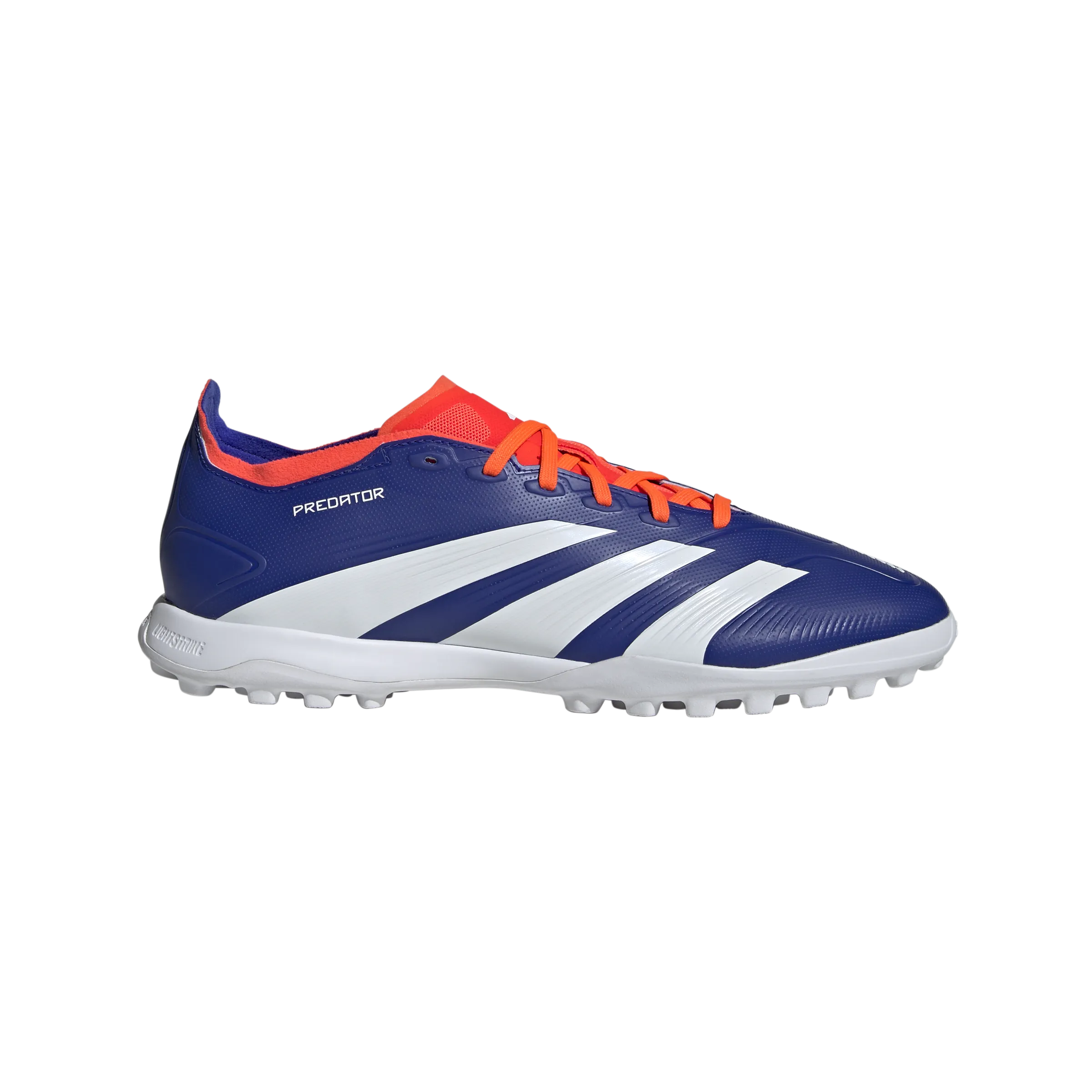 adidas Predator League Artificial Turf Soccer Shoes | Lucid Blue-Cloud White-Solar Red | Men's Player Support Padded Ankle
