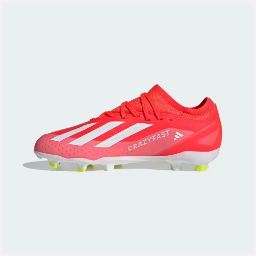 Adidas X Crazyfast League Firm Ground Fooball Kids Unisex Shoes (4-7Year) -Solar Red/Cloud White/Team Solar Yellow 2 Retro Mood