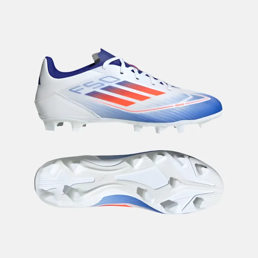 Adidas F50 Club Flexible Ground Men's Football Soccer -Cloud White/Solar Red/Lucid Blue Color Mix