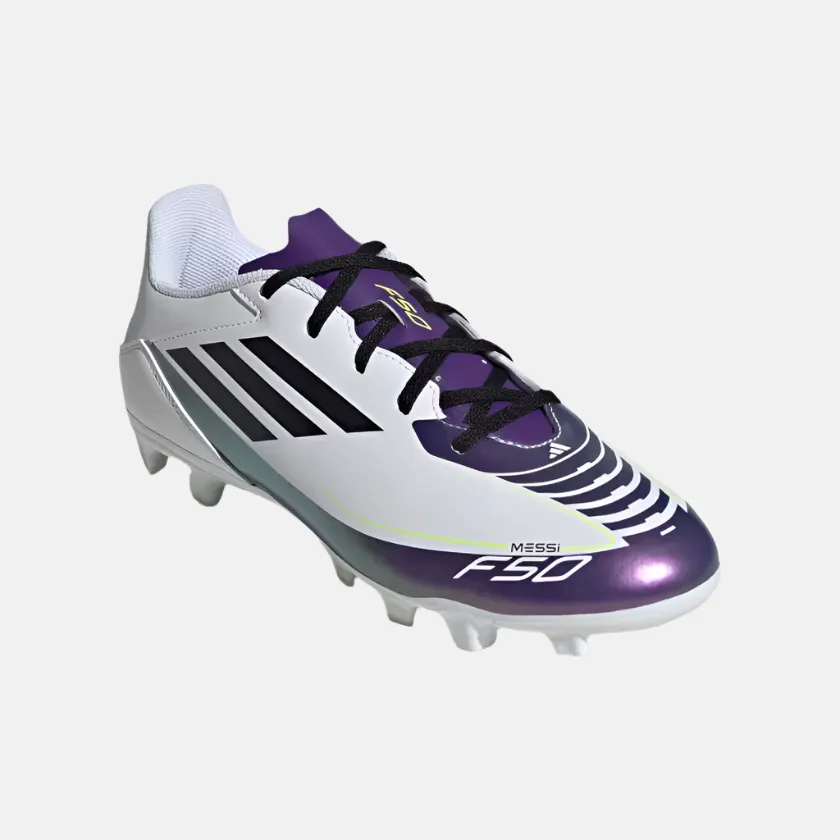 Adidas F50 Club Messi Flexible-Ground Football Shoes -Cloud White/Core Black/Purple Indoor