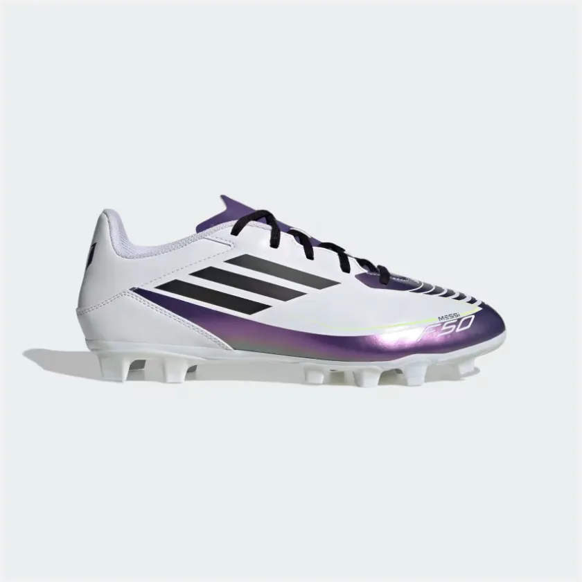 Adidas F50 Club Messi Flexible-Ground Football Shoes -Cloud White/Core Black/Purple Breathable Material