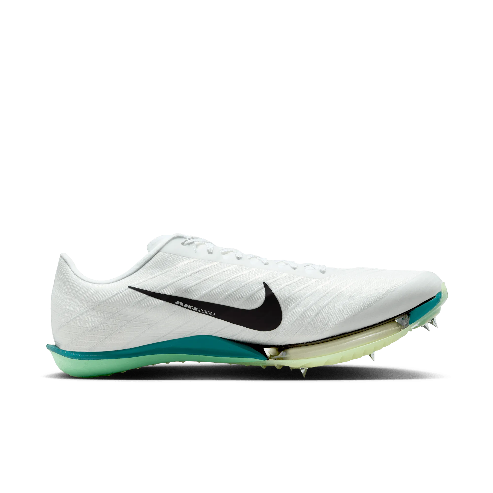 AIR ZOOM MAXFLY 2 - D - 102 WHITE/BLACK/BRIGHT SPRUCE running in a strait area shoes