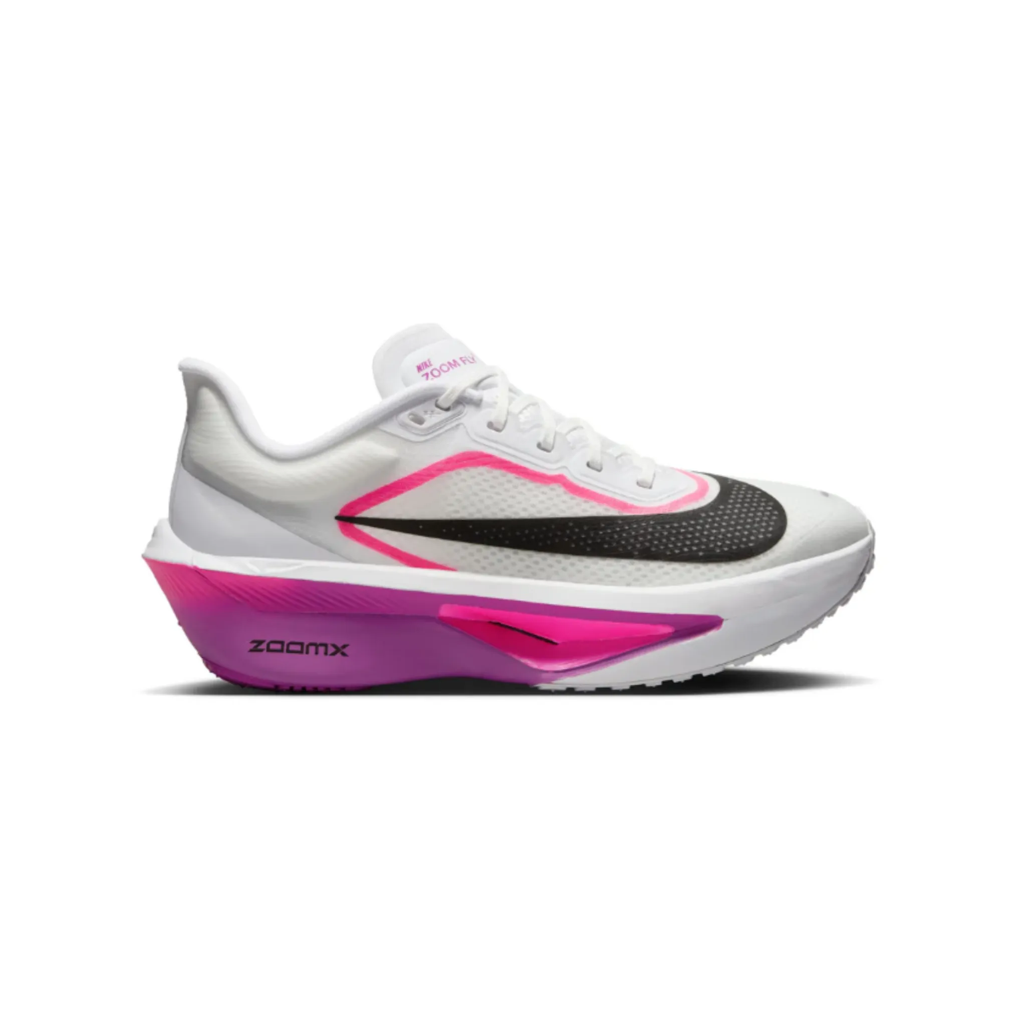 travel - friendly shoe perk weekend - runner WOMEN'S ZOOM FLY 6 - B - 101 WHITE/BLACK-VIVID GRAPE-HYPER PINK - size 6.5