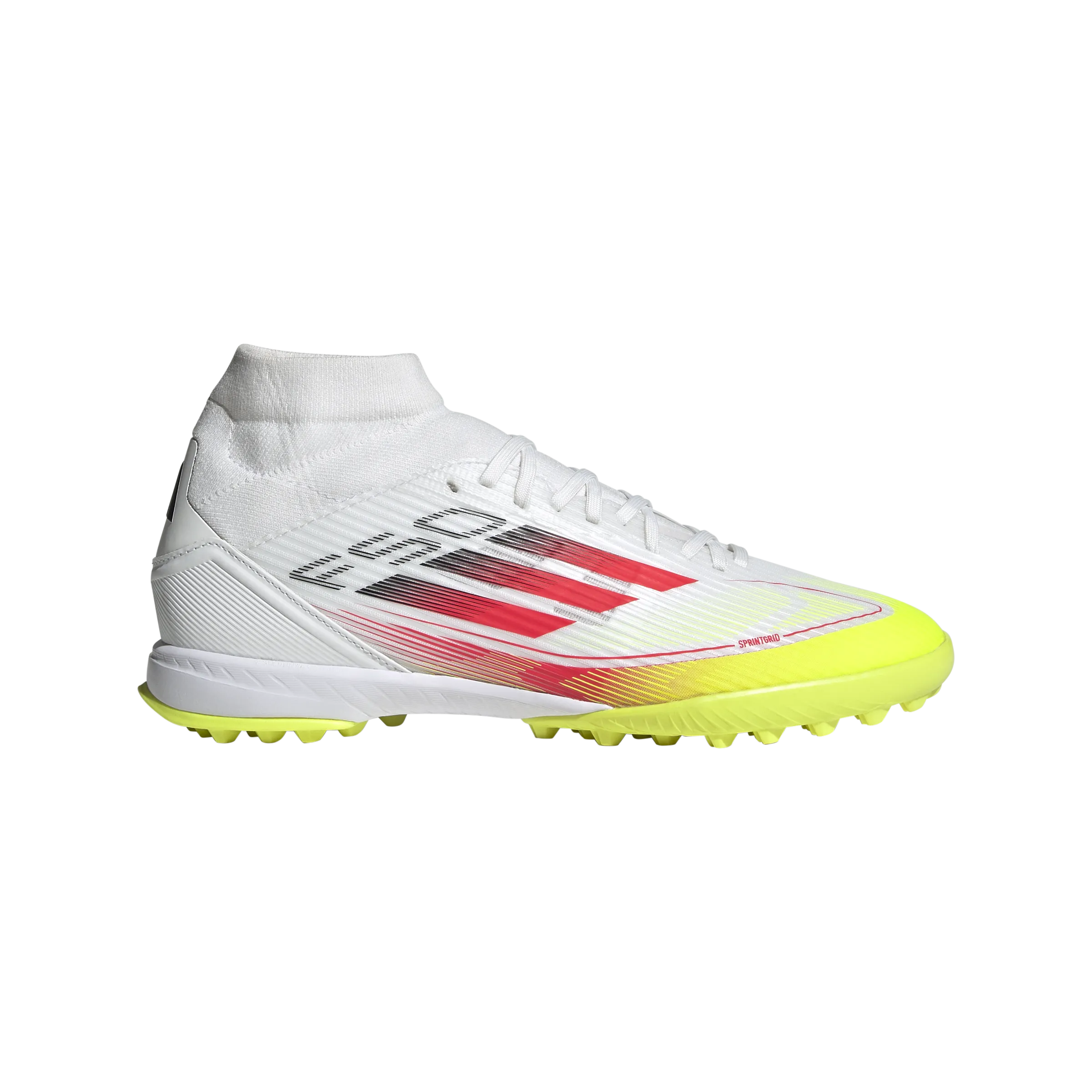 Quick Balance adidas F50 LEAGUE MID Artificial Turf Soccer Shoes | Cloud White-Lucid Red-Solar Yellow | Women's [Unisex]