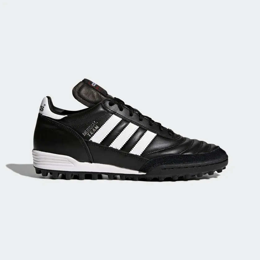 adidas MUNDIAL TEAM Artificial Turf Soccer Shoes | Black-White | Men's Smooth Motion Side Lock