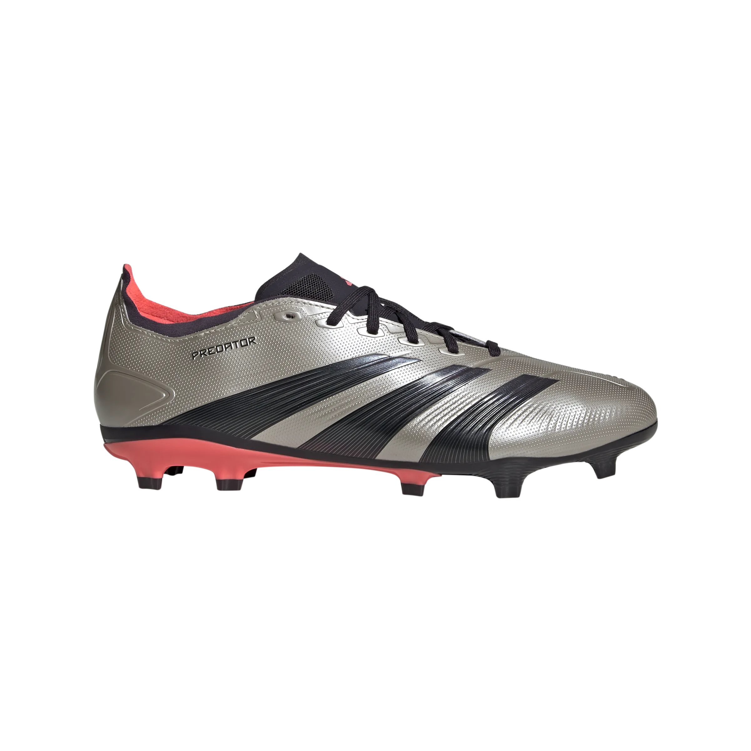 adidas Predator League Firm Ground Soccer Cleats | Platinum Metallic-Aurora Black-Turbo | Men's Stamina Build