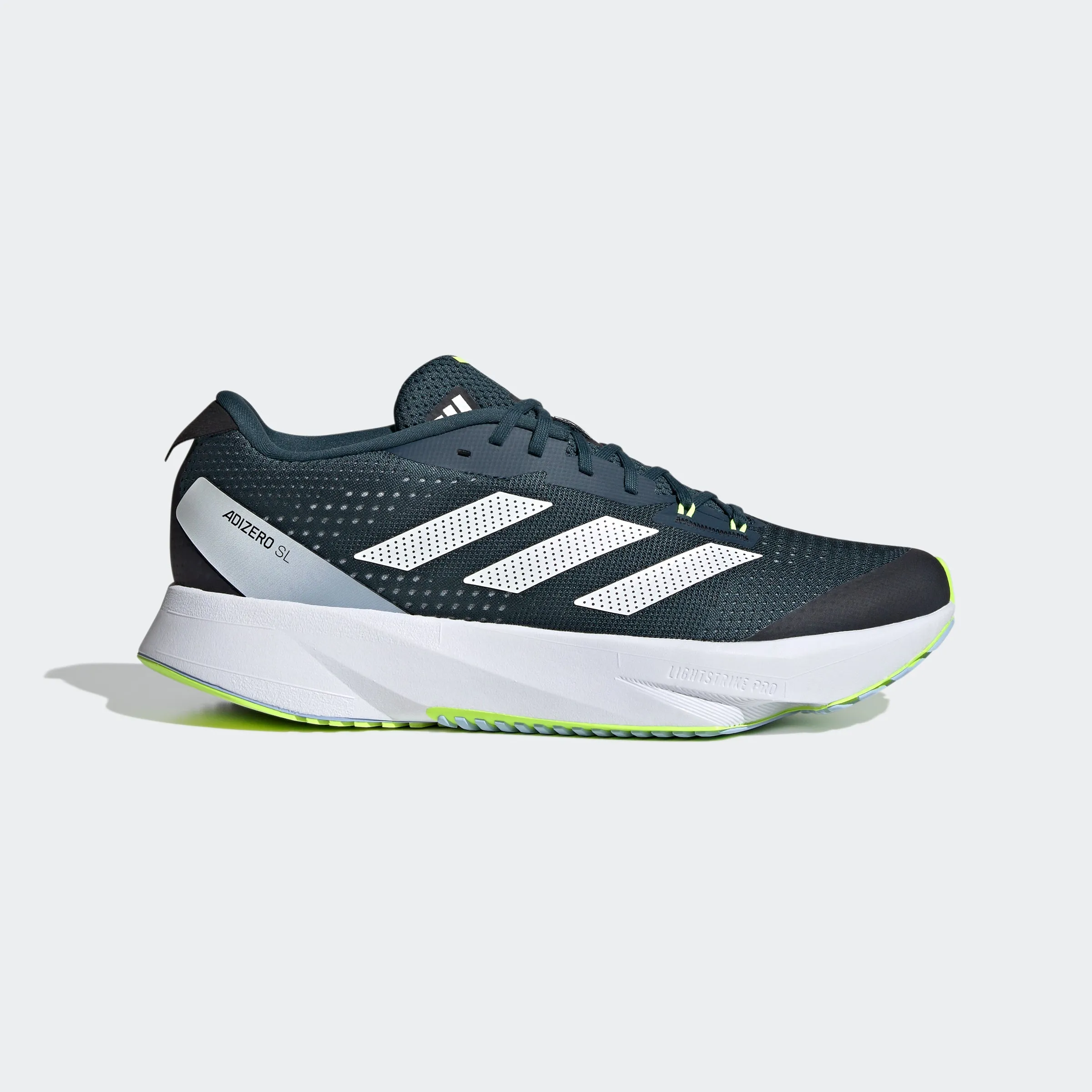 running in a channel area shoes adidas Adizero SL Running Shoes | Blue/Green/White | Men's