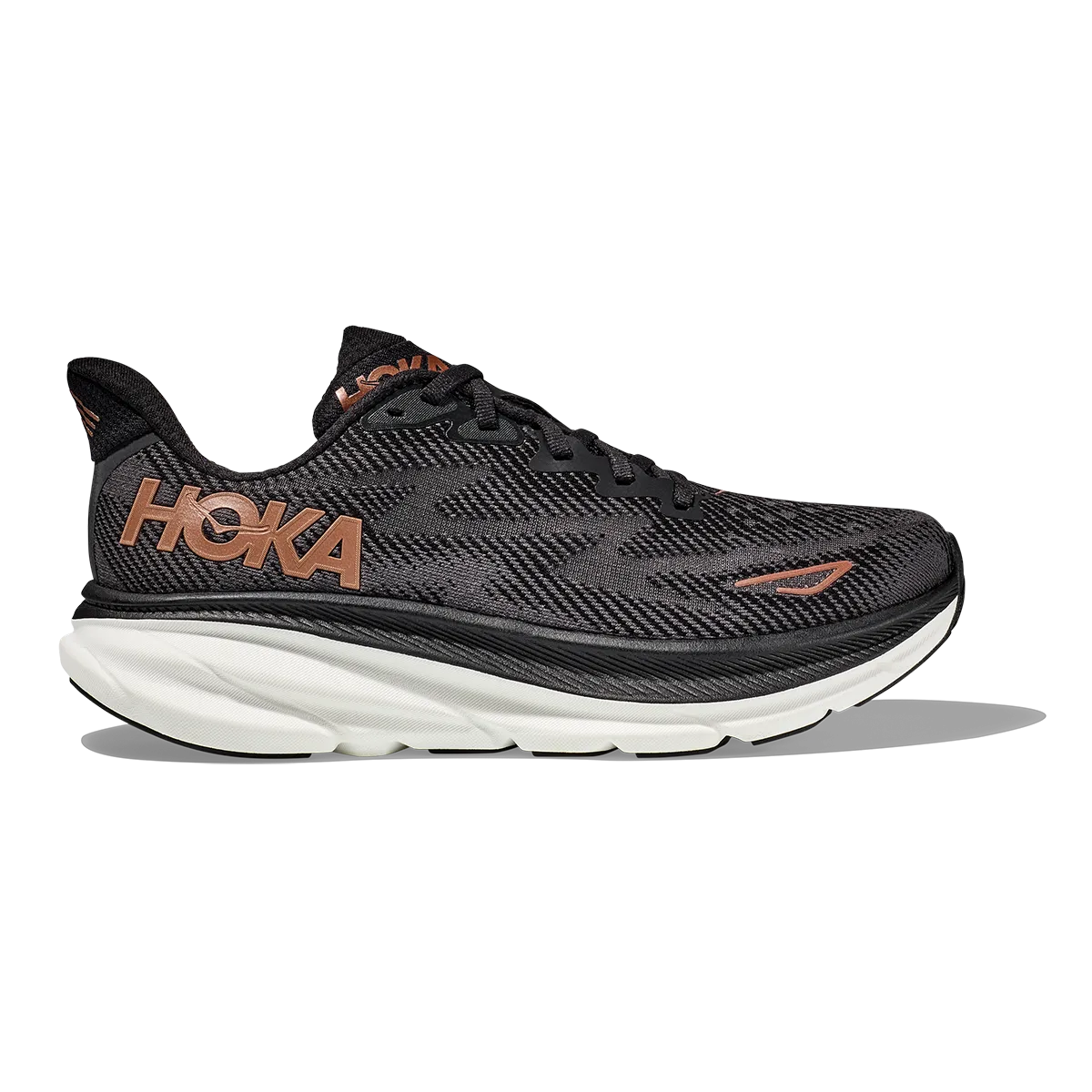 Hoka Clifton 9 - Black - Copper Zero Drop Profile