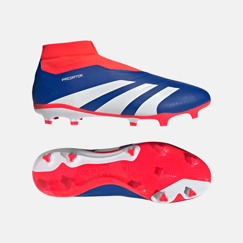 Adidas Predator League Laceless Firm Ground Unisex Football Shoes -Lucid Blue/Cloud White/Solar Red Injury Safe Freeze Proof