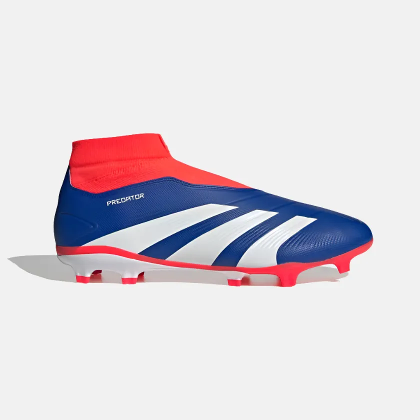 Video Look Adult Ease Adidas Predator League Laceless Firm Ground Unisex Football Shoes -Lucid Blue/Cloud White/Solar Red
