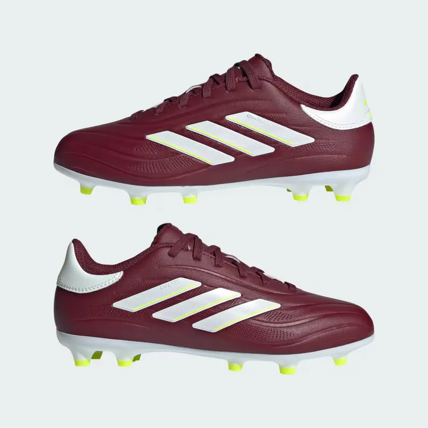 Adidas Copa Pure II League Firm Ground Fooball Kids Unisex Shoes (4-7Year) -Shadow Red/Cloud White/Team Solar Yellow 2 Cushioned Insole Snow Warm
