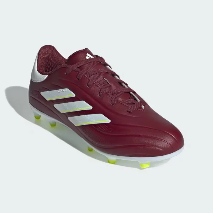 Adidas Copa Pure II League Firm Ground Fooball Kids Unisex Shoes (4-7Year) -Shadow Red/Cloud White/Team Solar Yellow 2 Flexible Lace Tie