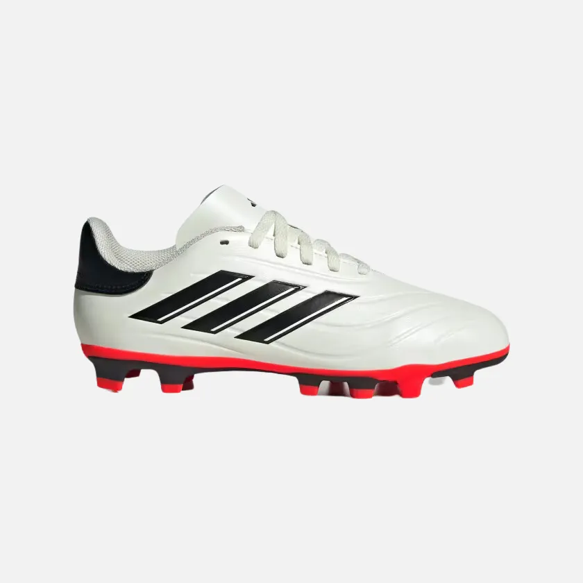 Adidas Copa Pure II Club Flexible Ground Kids Unisex Football Shoes (4-16Year) -Ivory/Core Black/Solar Red Run Free Ocean Edge